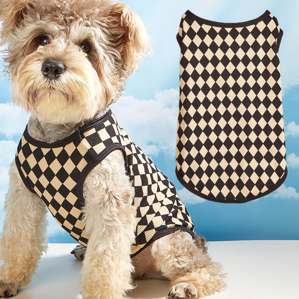 Pet Vest Round Neck Plaid Pattern Elastic Hemming Dog Pajamas Small Thin Puppy Outfit for Summer 