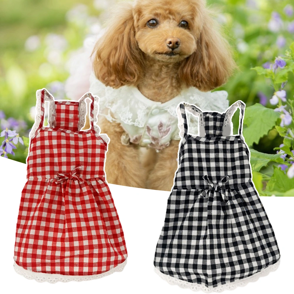 Pet Dress Comfortable Thin Cotton Plaid Bow Dog Skirt Accessories for Party 