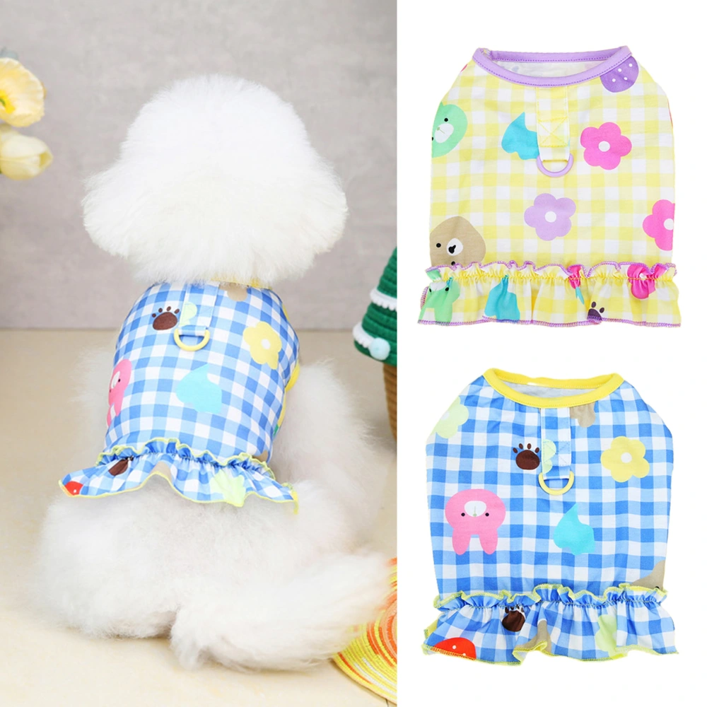 Pet Vest Plaid Pattern Flower Printing Traction Rope Pet Vest Puppy Sleeveless Clothes for Outdoor 