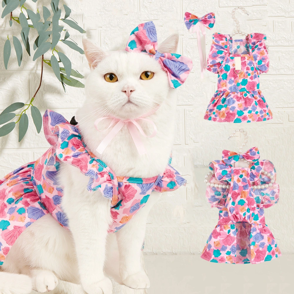 Pet Dress Flying Sleeve Adorable Windproof Breathable Good Ductility Floral Printing Protect Skin Summer Kitty Clothes Dog Outfits for Summer