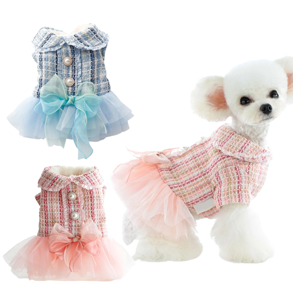 Pet Dress Fungus Lace Doll Collar Mesh Stitching Bowknot Adorable Pet Two-legged Princess Dress for Home