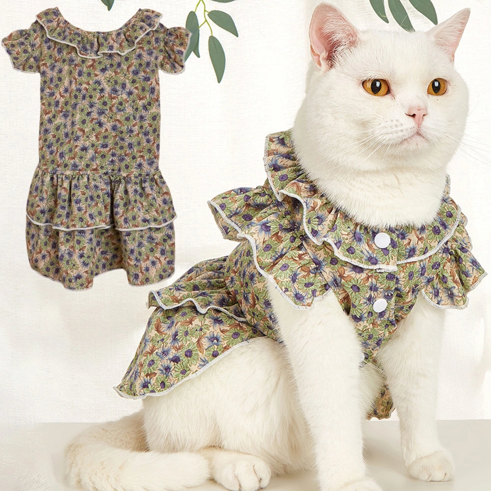 Pet Skirt Breathable Resilient Floral Print Ruffle Sleeve Pet Dress for Small Cats Photo Props 