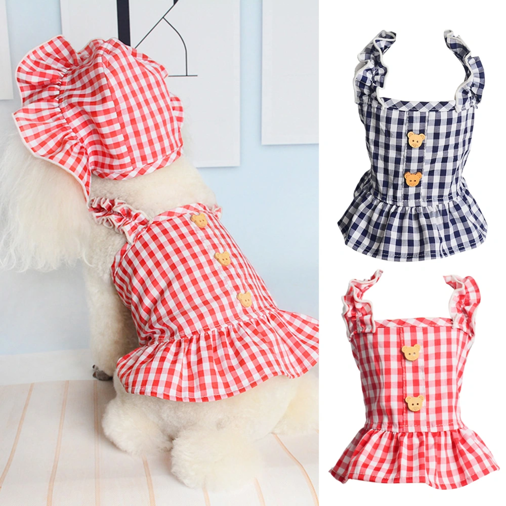 Pet Dress Plaid Printing Thin Close-fitting Good Ductility Breathable Dress-up with Hat Summer Dog Two-legged Clothes for Spring