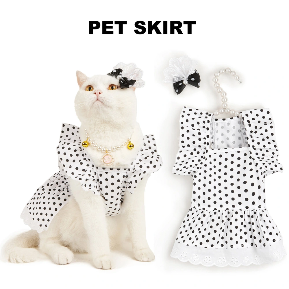 Pet Dress Flying Sleeve Ruffles Printed French Style Lace with Hair Pin Dot Print Pet Skirt Pet Supplies