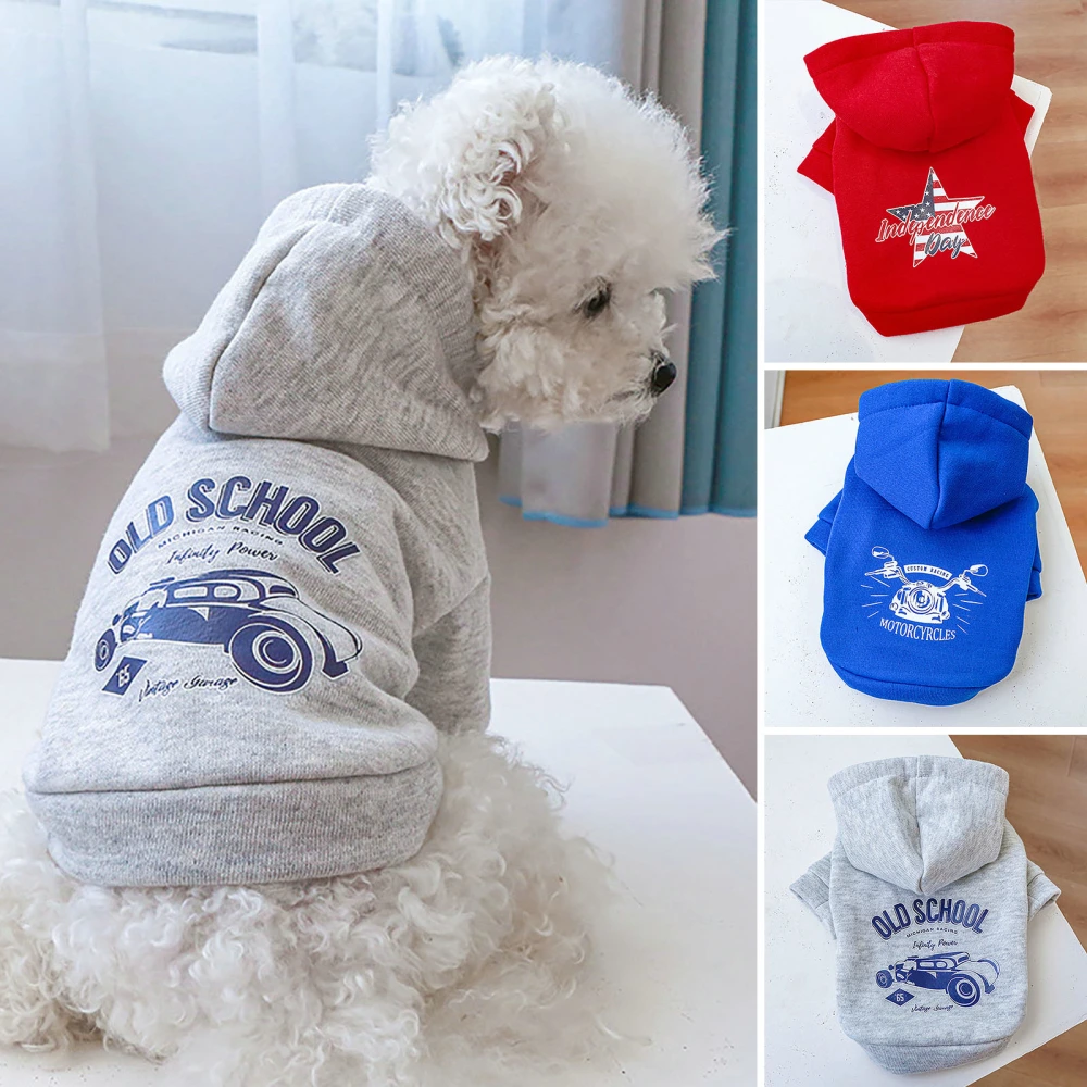 Dog Pullover Printing Soft Comfortable Two-legged Pet Cat Dog Thickened Hooded Clothes for Outdoor