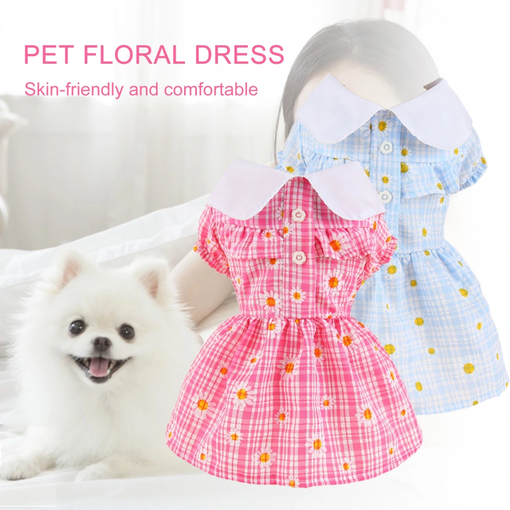 Turn Down Collar Pet Dress Short Sleeve Adorable Dress-up Pullover Plaid Floral Print Dog Skirt for Outdoor