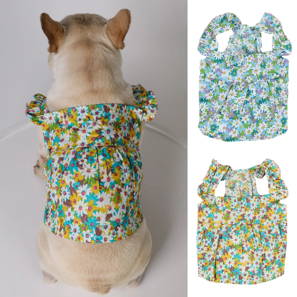 Pet Skirt Floral Printing Round Collar Flying Sleeve Puppy Dog Skirt Pet Printing Shirt Dress for Spring 