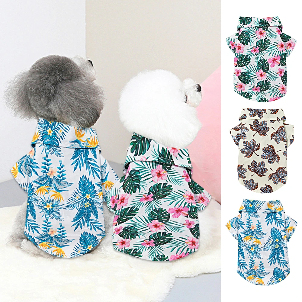 Dog Shirt Hawaii Style Fastener Tape Fixing Leaf Print Lapel Collar Dress Up Super Soft Thin Breathable Beach Short Sleeve Pet Clothes for Outdoor