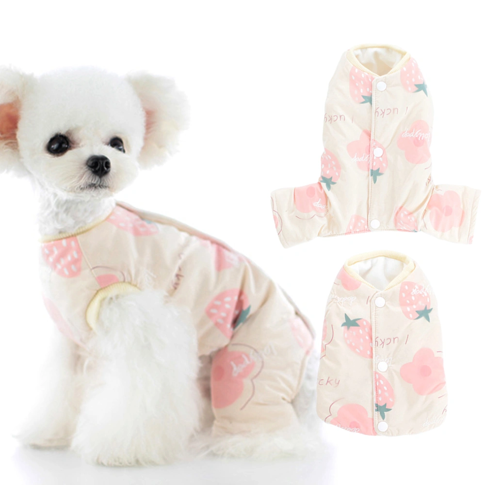 Pet Winter Coat Flower Print Sleeveless Single-breasted Buttons Stuffed Keep Warm Thick Two-legs Dog Winter Coat for Daily Wear