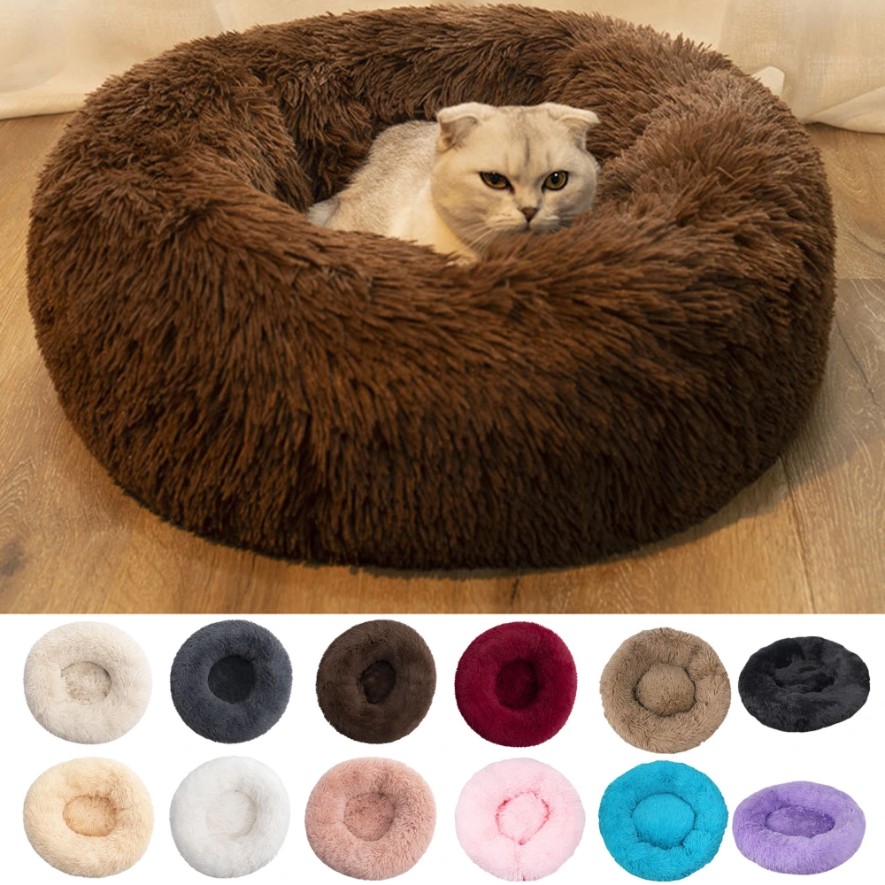 Non-slip Bottom Thickened Solid Color Puppy Kennel Winter Round Long Plush Cat Bed Pet Supplies