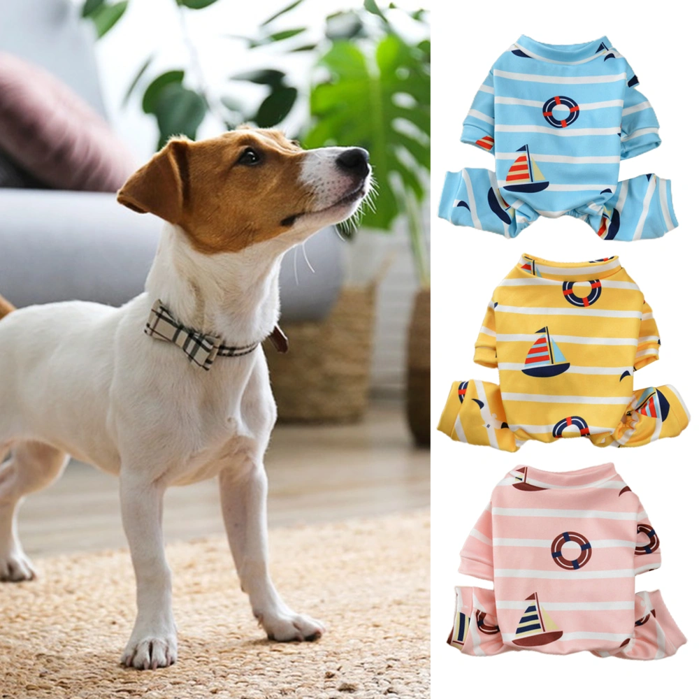 Pet Pajamas Soft Printing High Elasticity Comfortable One Piece Keep Warm Polyester Stripe Print Pet Romper for Indoor