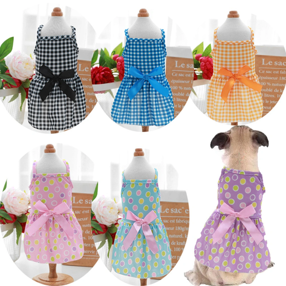 Pet Dress Plaid Dots Printing Bowknot Decor Square Collar Summer Kitty Clothes Dog Outfits for Home Wear 