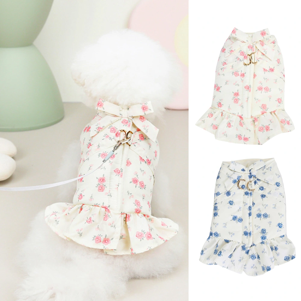 Pet Cotton Skirt Bow Tie with Tow Ring Printing Soft Comfortable Keep Warm Washable Sweet Ladylike Dog Dress for Autumn