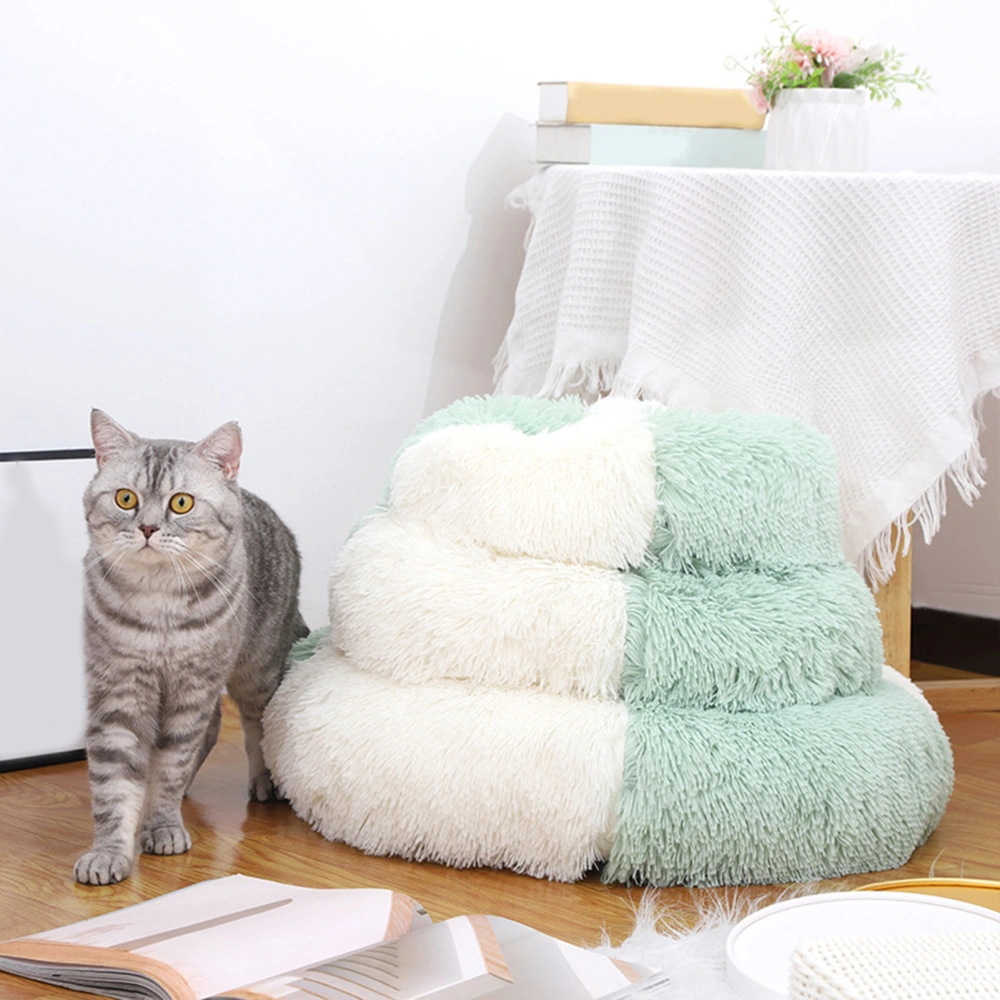 Puppy Kennel with Cushion Non-slip Bottom Breathable Novelty Washable Promote Deep Sleeping Cloth Round Long Plush Cat Nest for Autumn