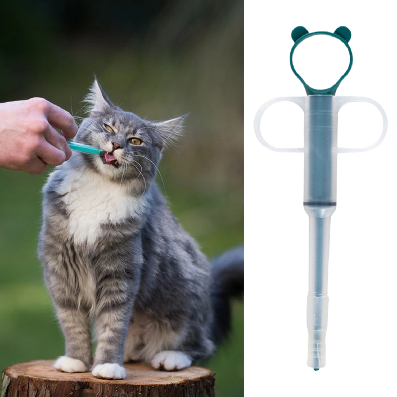 Dog Feeder with Scale Comfortable Handle Ear Appearance Universal Anti-choke Plastic Pet Food Pill Feeding Tool for Puppy