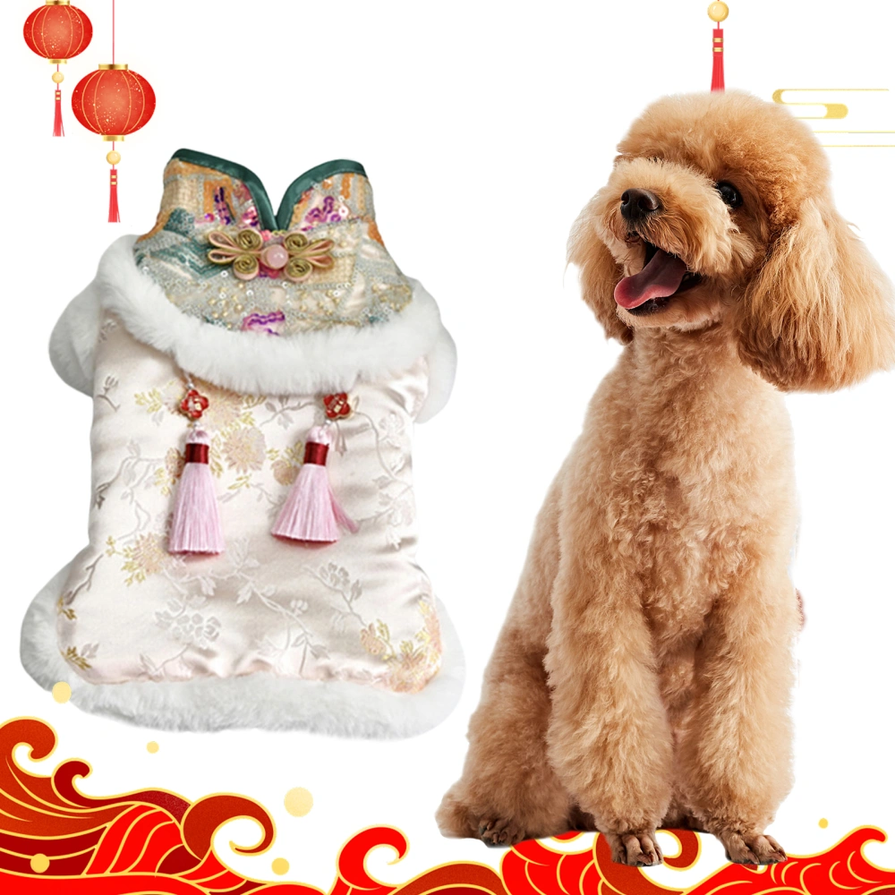 Dog Clothes Festive Extravagant Geometric Sequins Tassel Exquisite Buckle Keep Warm Cloth Chinese Style Dog Clothes Tang Suit for New Year