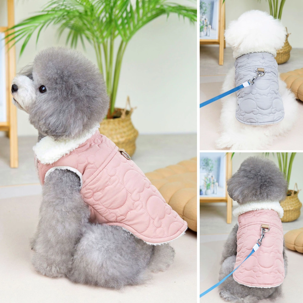 Pet Vest Fur Collar Printing with Tow Ring Soft Comfortable Keep Warm Pet Dog Thickened Tops for Outdoor