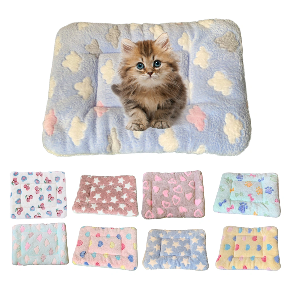 Cloud Heart Print Bone Paw Pattern Rectangle Pet Mat Winter Soft Flannel Cat Bed Mat Pet Supplies