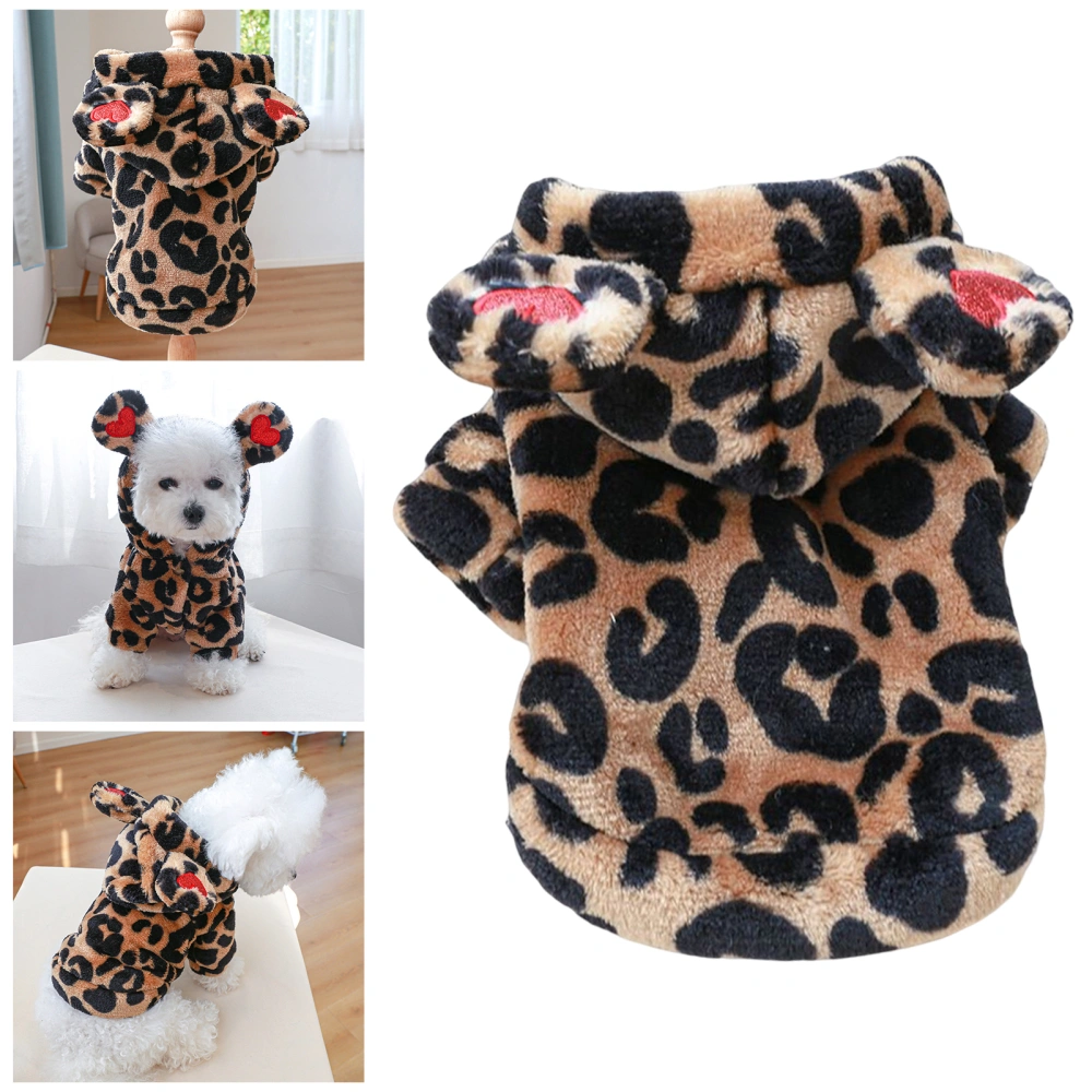 Pet Sweatshirt Love Embroidery Leopard Print Puppy Dog Winter Two-legged Clothing for Daily Wear