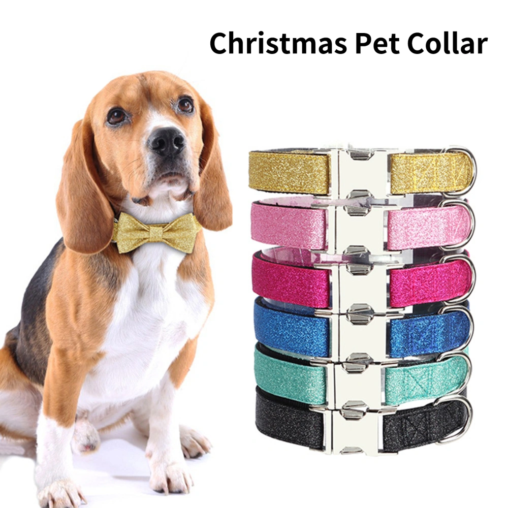 Dog Necklace Adjustable Self-engraving Exquisite Workmanship Universal Convenient Dress Up Nylon Sequin Bow Pet Dog Collar for Christmas