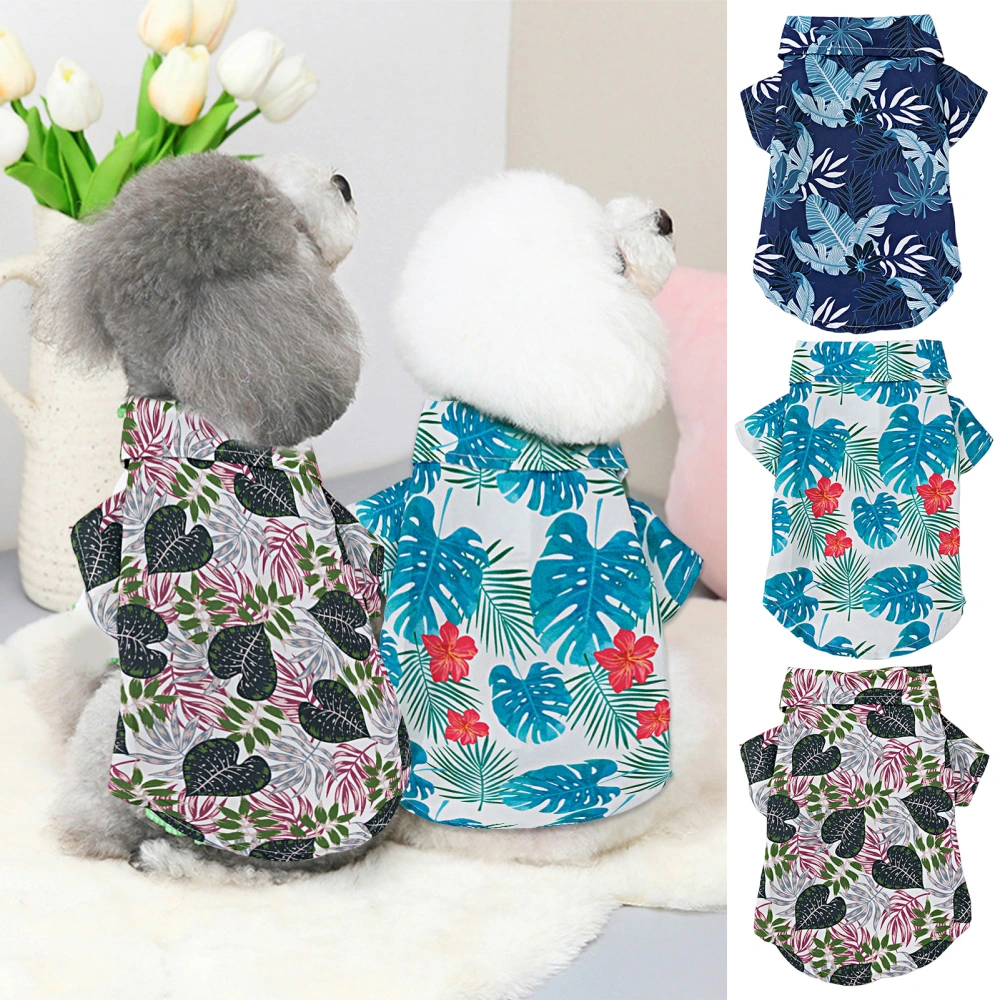 Puppy Clothes Leaf Print Easy to Put on And Take Off Turn-down Collar Fastener Tape Closure Hawaii Style Print Pet Dog Cat T-Shirt Decor for Outdoor