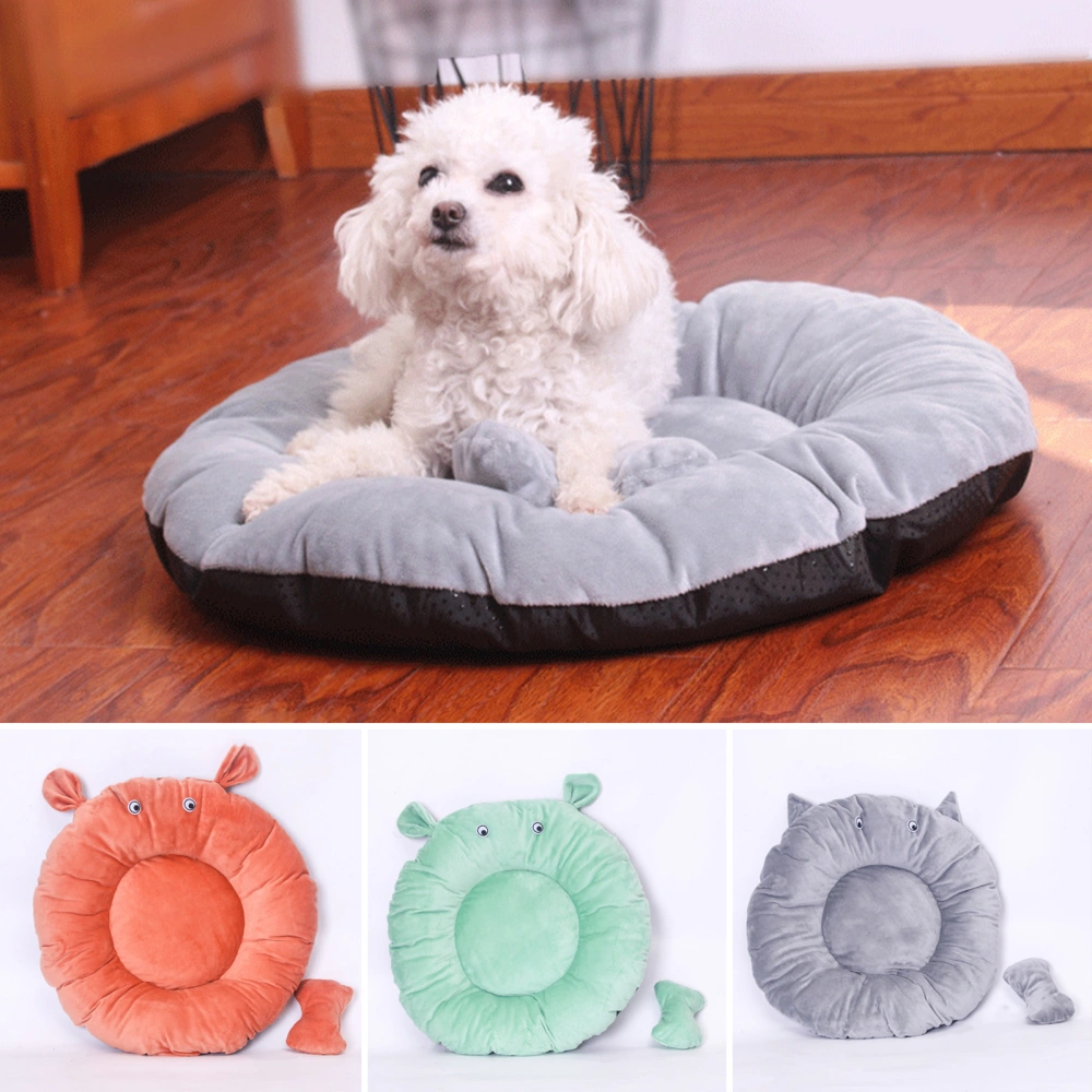 Pet Pad Non-slip Bottom Fully Filling Lovely Soft Comfortable Keep Warm Plush Round Cartoon Dog Bed for All Seasons