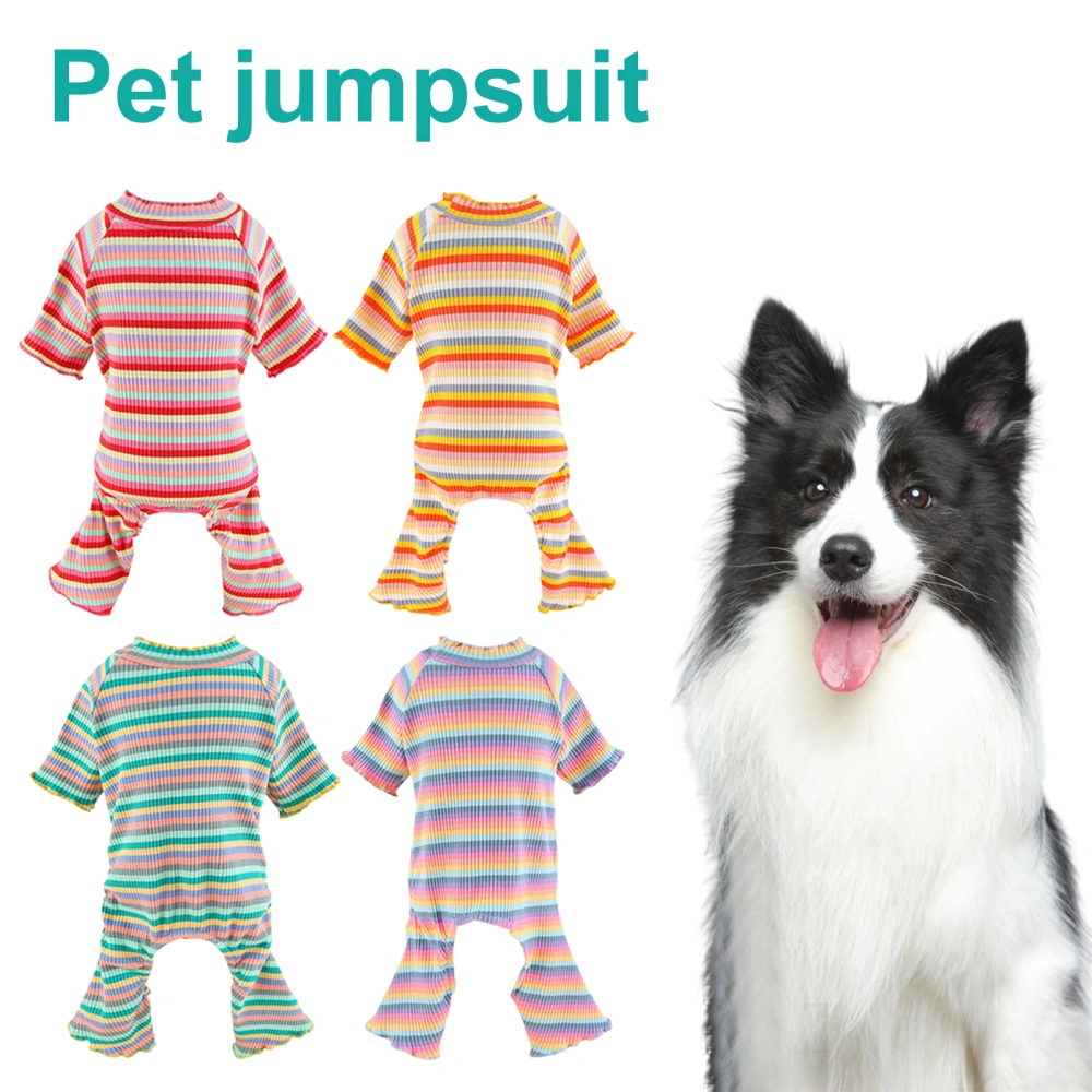 Dog Jumpsuit Round Neck Pet Cat Dog Striped Jumpsuits Four-legged Outfit for Daily Wear