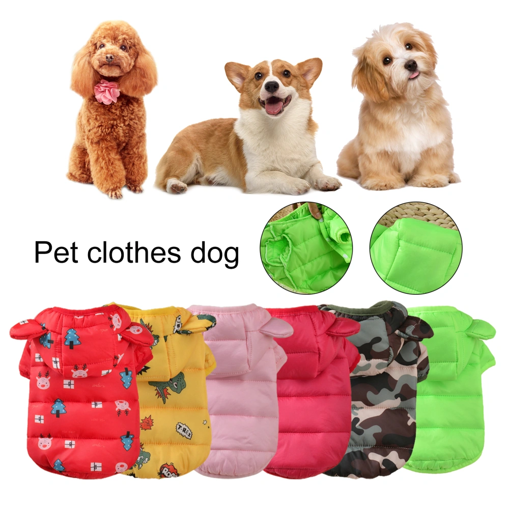 Dog Winter Coat Ears Decor Long Sleeves Hooded Thick Two Legs Warm Single-breasted Cartoon Dinosaur  Print Dog Down Coat Dog Winter Clothes