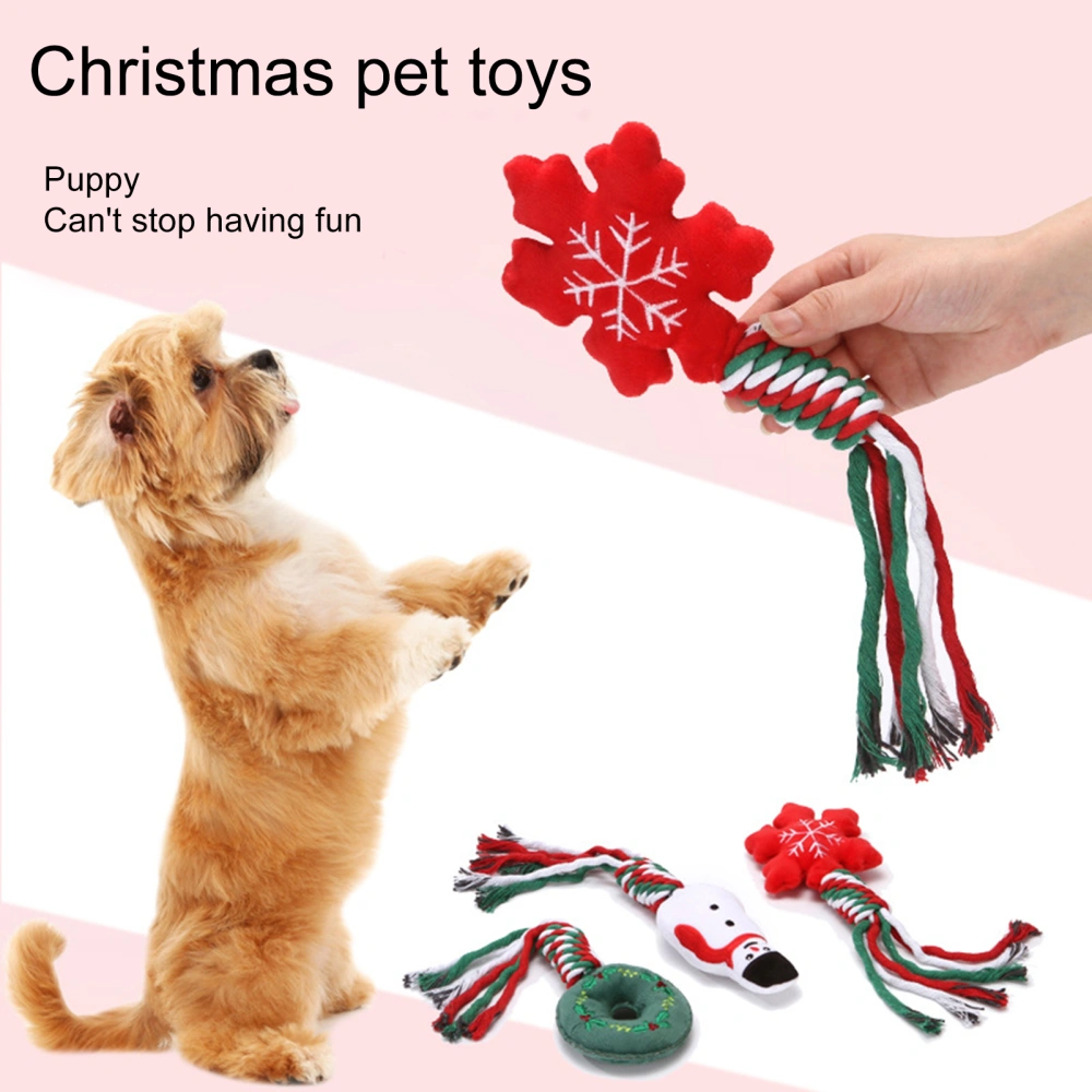 Dog Rope Knot Cute Cartoon Interactive Educational Bite Resistant Wear-resistant Teeth Cleaning Soft Fabric Christmas Series Puppy Cotton Rope Molar Bite Toy Pet Accessories