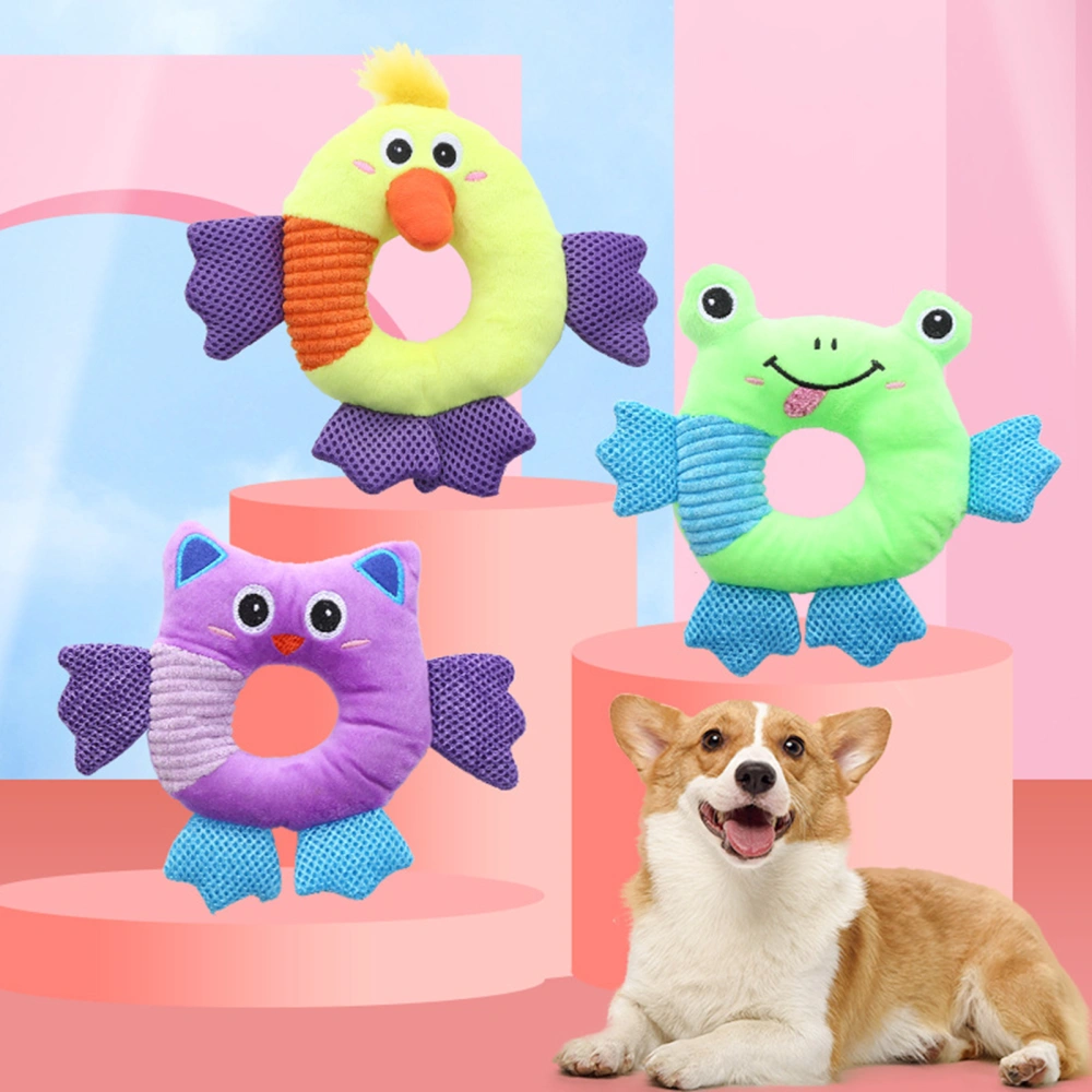 Pet Chew Toy Soft Plush Bite-resistant Built-in Sound Comfortable Interactive Relieve Boredom Cartoon Stuffed Duck Owl Frog Shaped Dog Squeaky Toy for Teddy