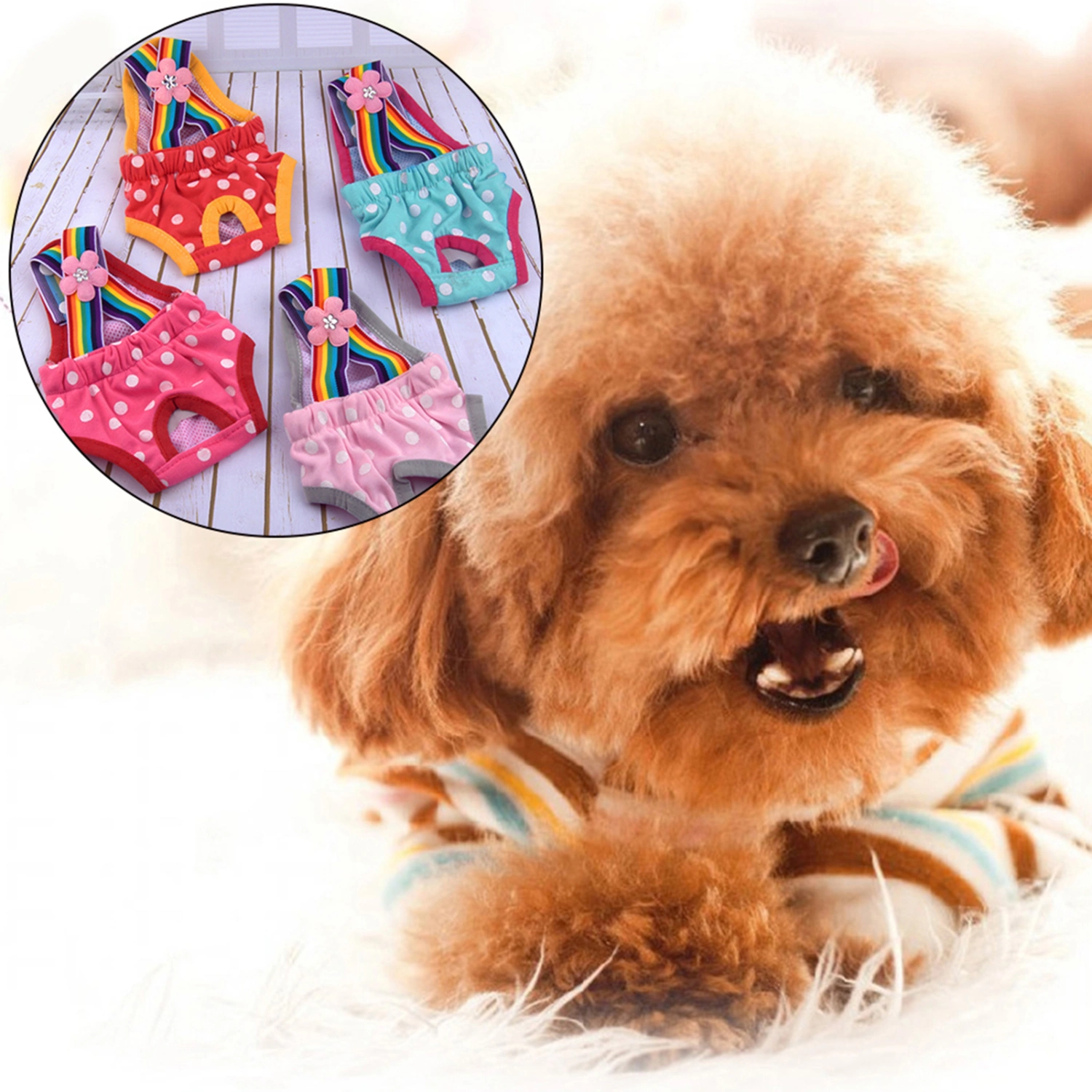 Female Dog Diaper Cute Comfortable Washable Polka Dot Striped Sanitary Diaper Pet Physiological Pants for Home