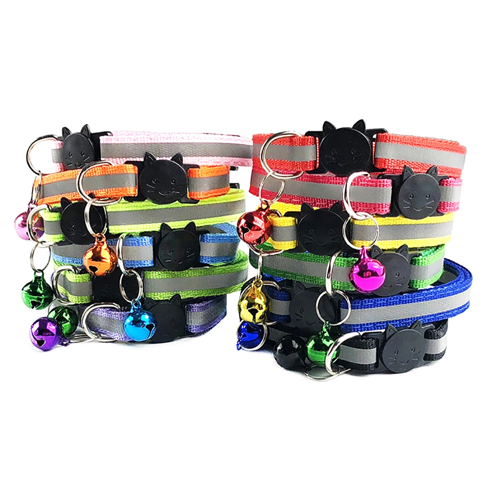 Pets Dog Bell Night Safety Reflective Collar Cat Head Buckle Necklace Neck Strap