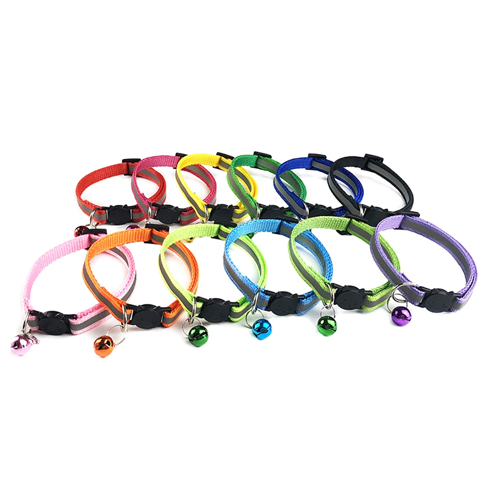 Pets Dog Bell Night Safety Reflective Collar Cat Head Buckle Necklace Neck Strap
