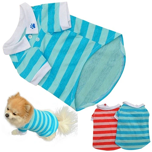 Dog Puppy Summer Cute Paw Striped Pattern Pet Shirt Tee Clothes Costume