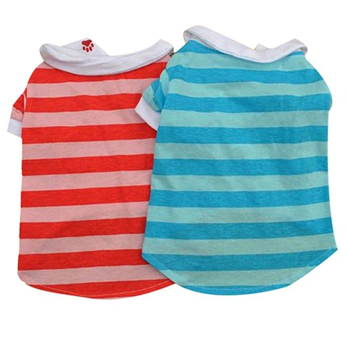 Dog Puppy Summer Cute Paw Striped Pattern Pet Shirt Tee Clothes Costume