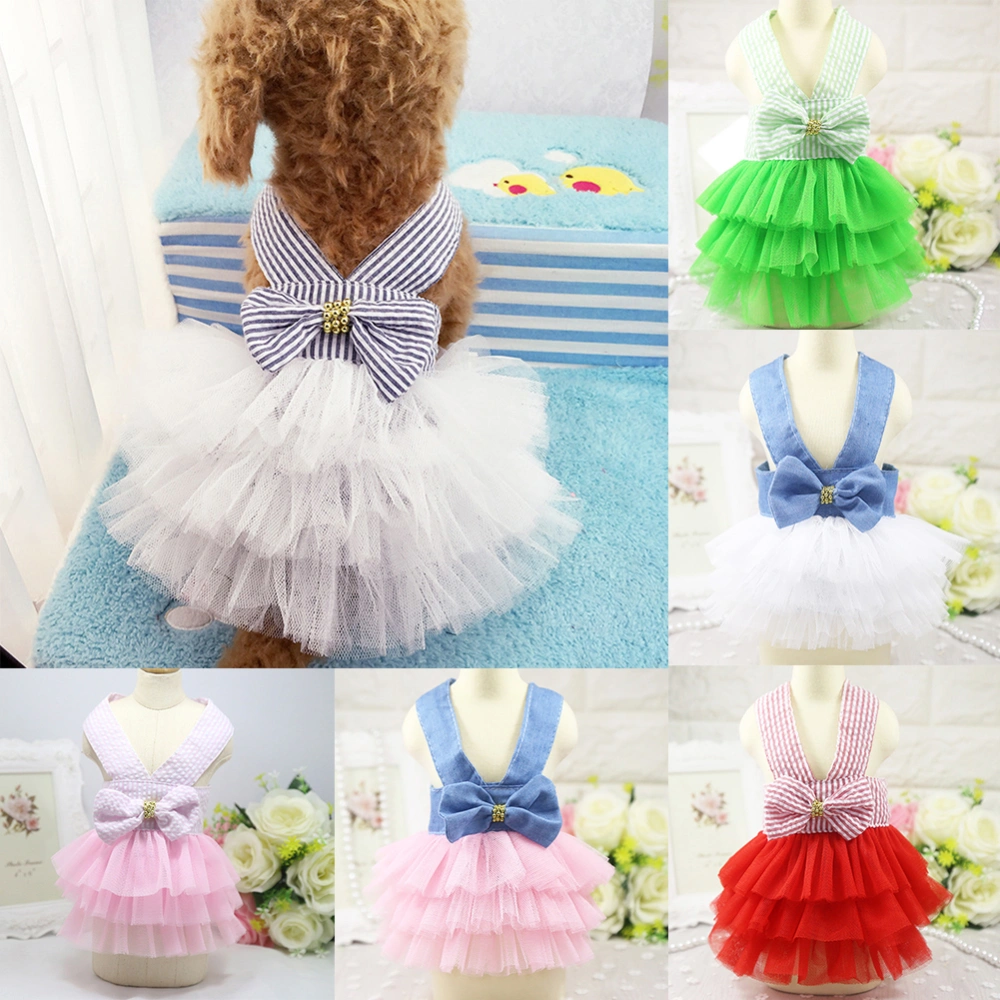 Pet Tutu Dog Fashion Striped Bowknot Straps Tulle Dress Summer Puppy Clothes