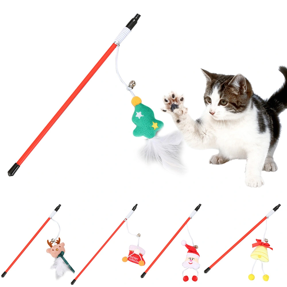 Christmas Tree Elk Bell Pet Cat Kitten Teaser Wand Stick Catch Interactive Toy