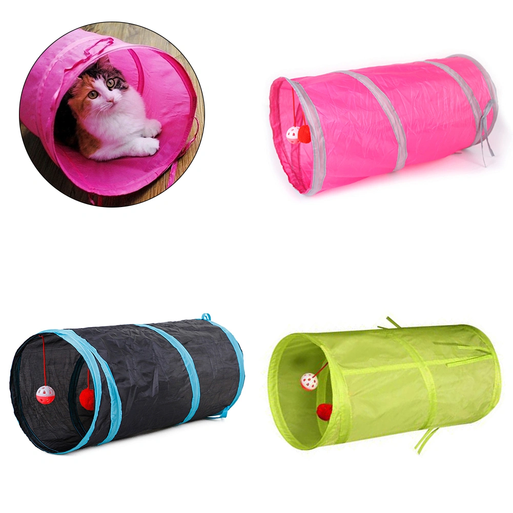 Funny Pet Cat Kitten 2 Holes Tunnel Collapsible Ball Tube Play Training Toy