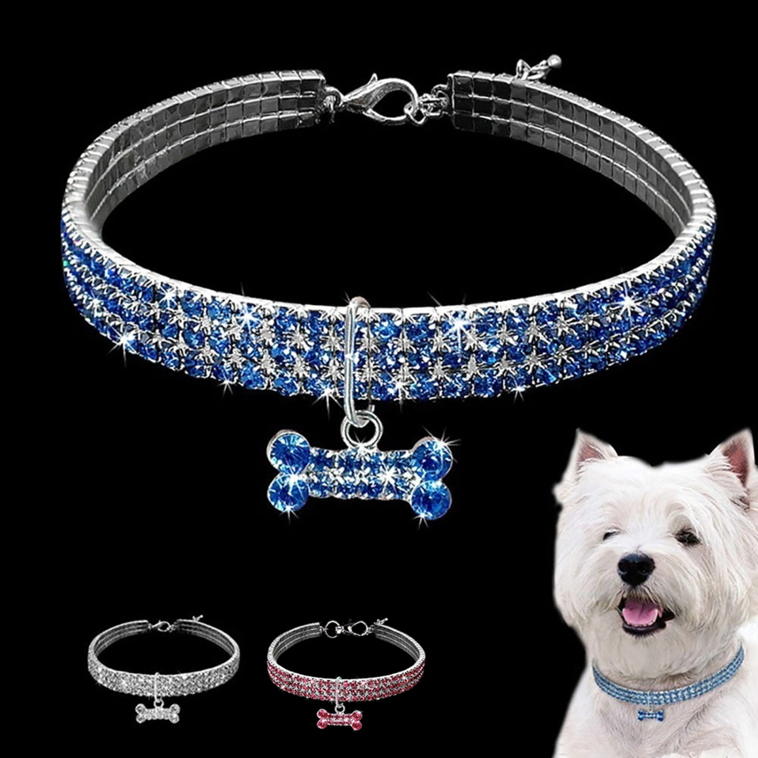Pet Dog Collar Shiny Compact Alloy Multi Rows Rhinestones Pet Dog Collar for Dog Decoration