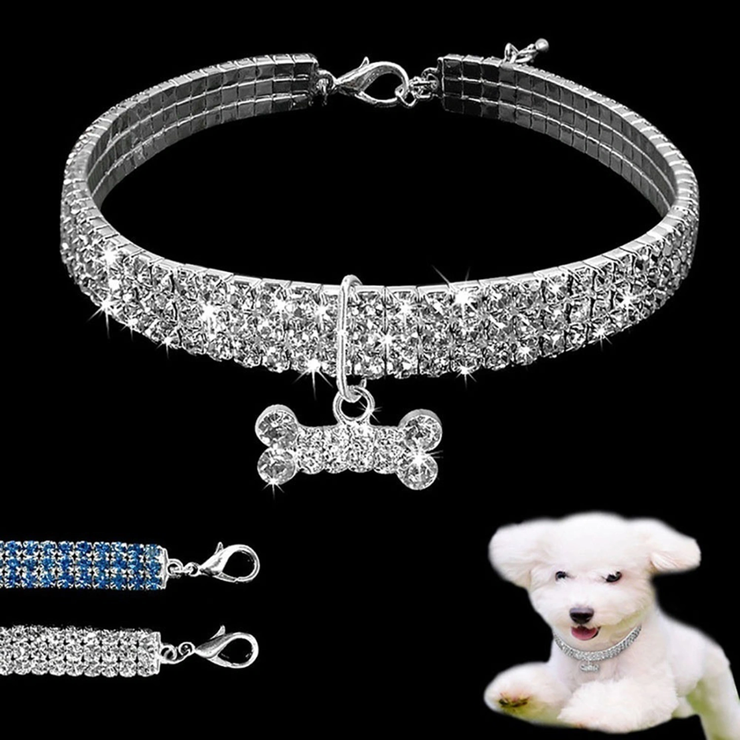 Pet Dog Collar Shiny Compact Alloy Multi Rows Rhinestones Pet Dog Collar for Dog Decoration