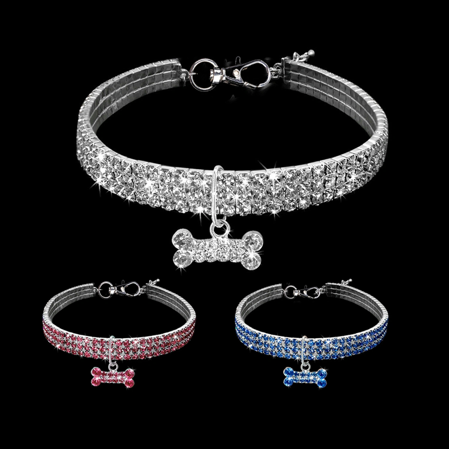 Pet Dog Collar Shiny Compact Alloy Multi Rows Rhinestones Pet Dog Collar for Dog Decoration