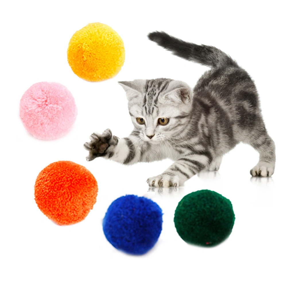 5Pcs Cat Kitten Soft Fluffy Pompon Balls Funny Bite-resistant Molar Chew Toy