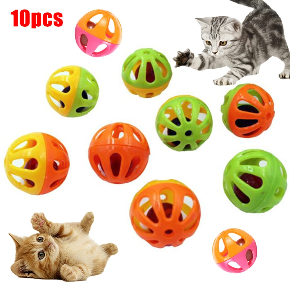 10Pcs Pet Cat Kitten Hollow Plastic Ball Bell Interactive Exercise Funny Toy