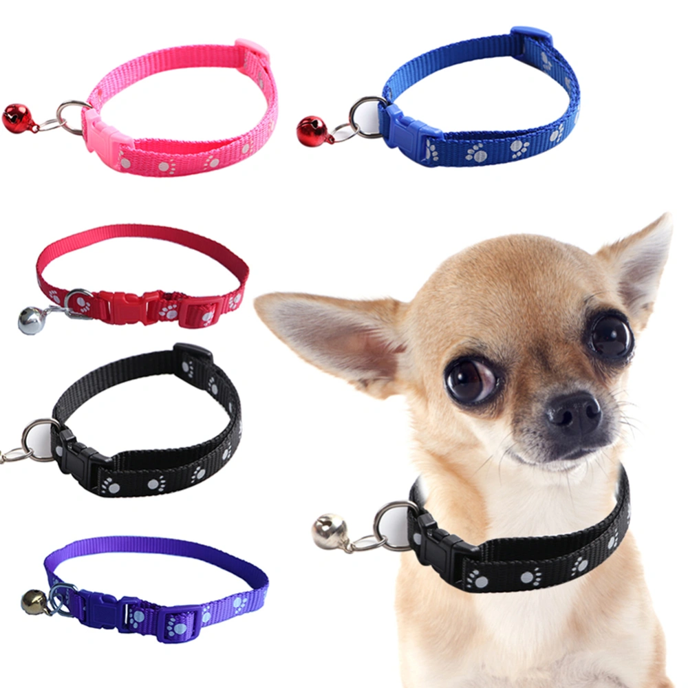 Fashion Dog Puppy Cat Kitten Buckle Paw Print Adjustable Pet Collar with Bell