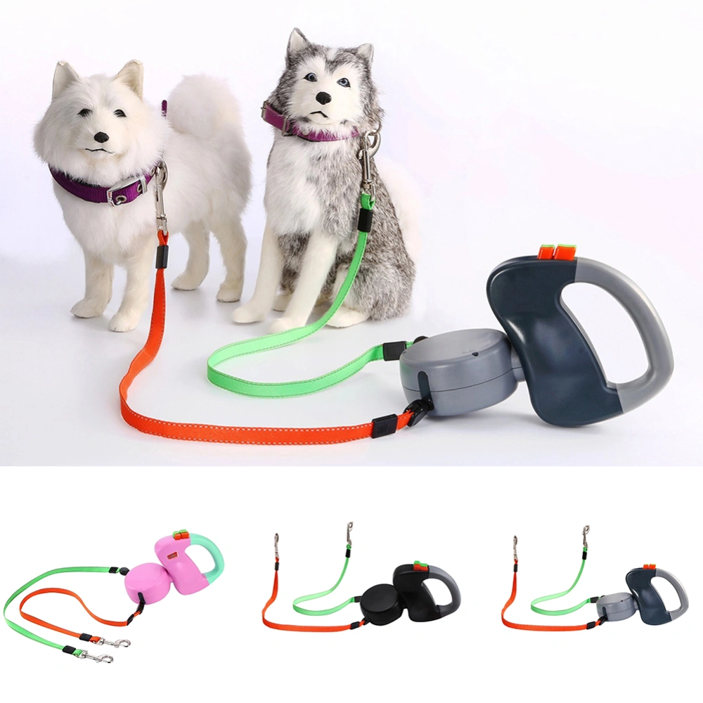 Dual Traction Ropes in One Design Auto Telescopic Puppy Dog Pet Walking Leash