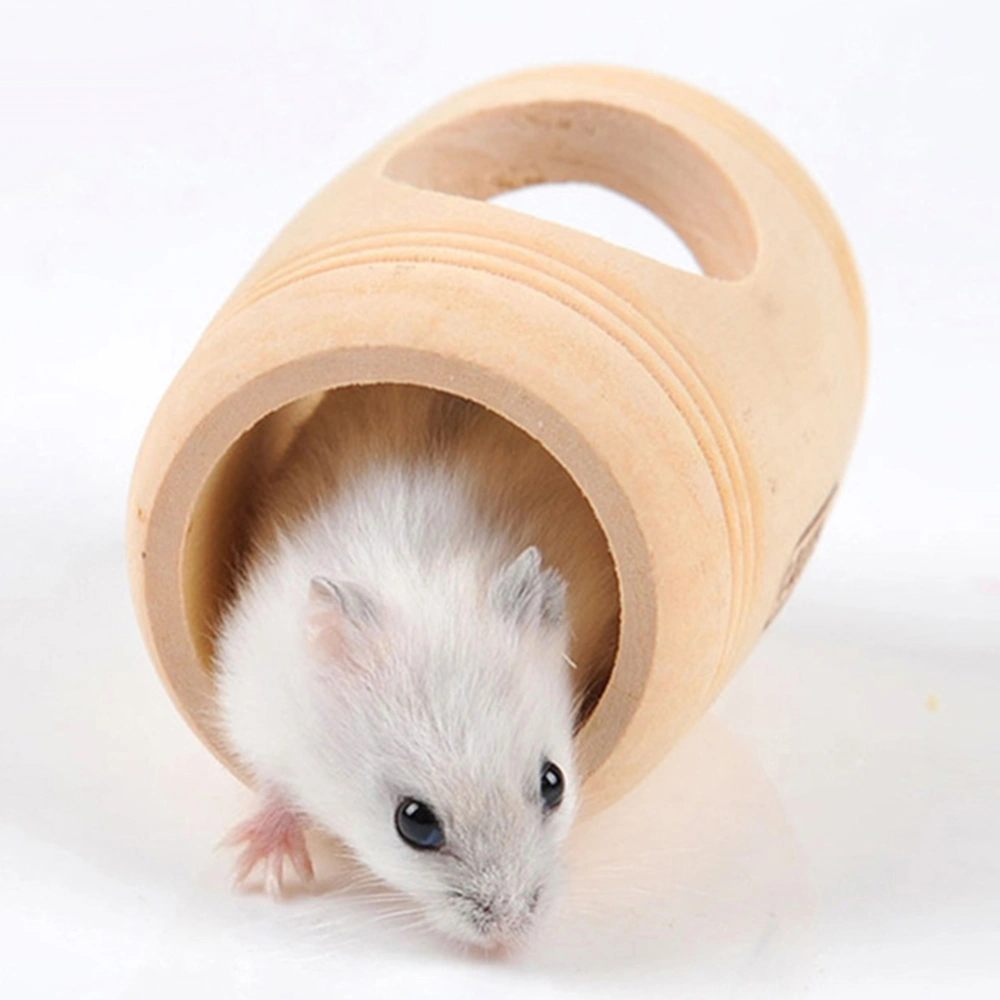 Small Animal Wooden Bed House Cage Barrel Shaped Pet Nest Hamster Mouse Toys