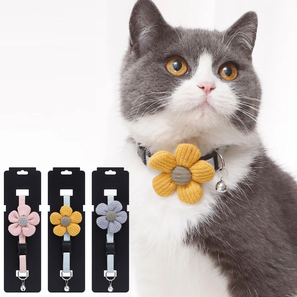 Cotton Pet Cat 3D Sun-flower Bell Collar Adjustable Buckle Necklace Neck Strap