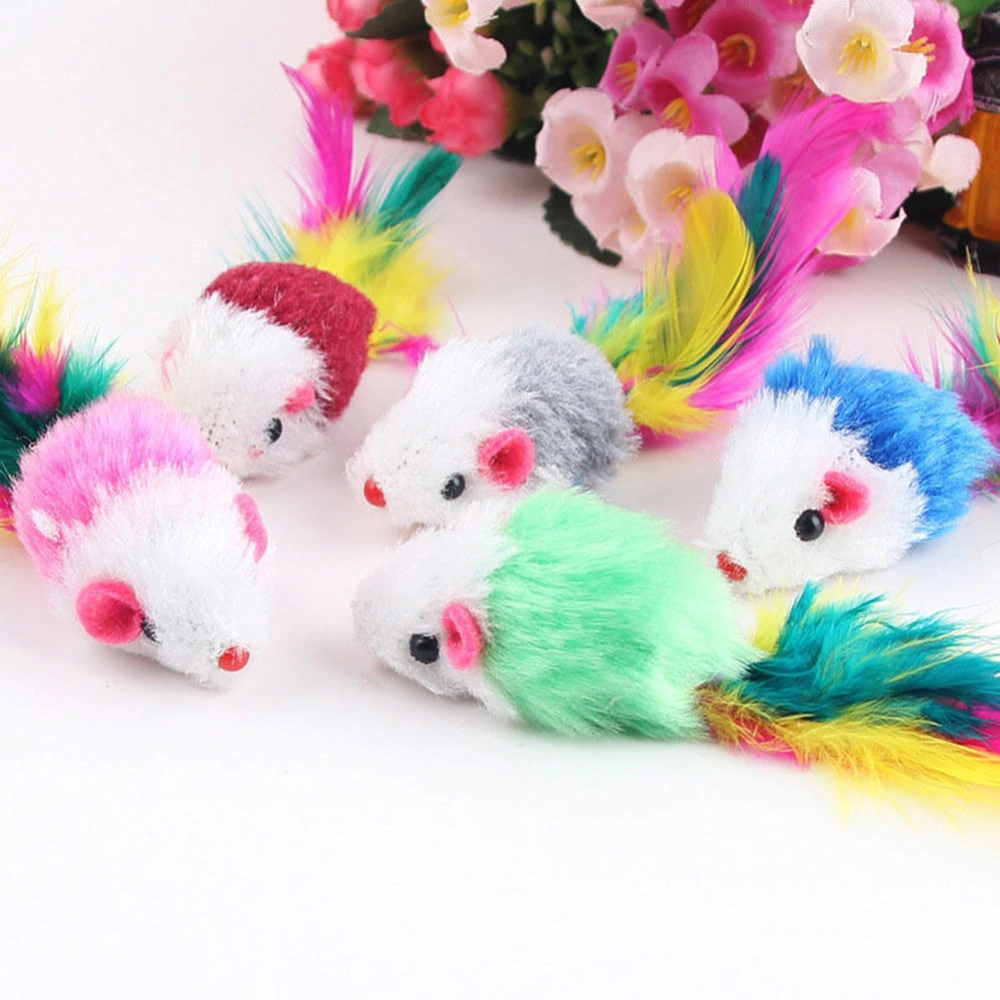 10Pcs/Lot Soft Fleece False Mouse Cat Toys Colorful Feather Funny Playing Mice