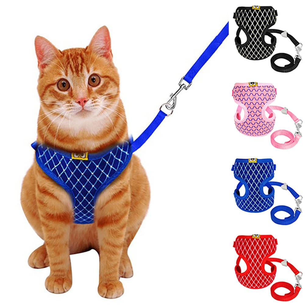 1 Set Chest Strap Breathable Detachable Grid Pattern Harness Pet Vest Leash for Dog