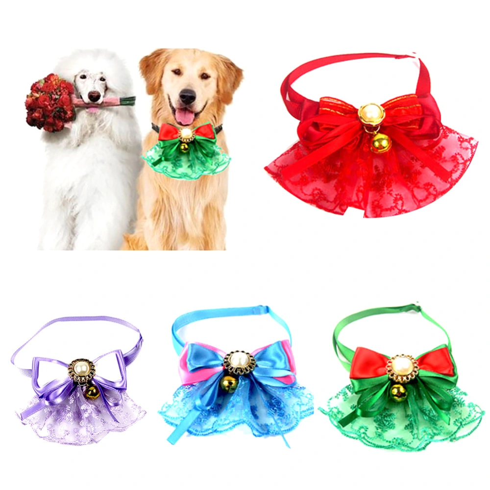 Pet Dog Puppy Cat Lace Bell Bow Fake Pearl Adjustable Collar Neck Strap Necklace